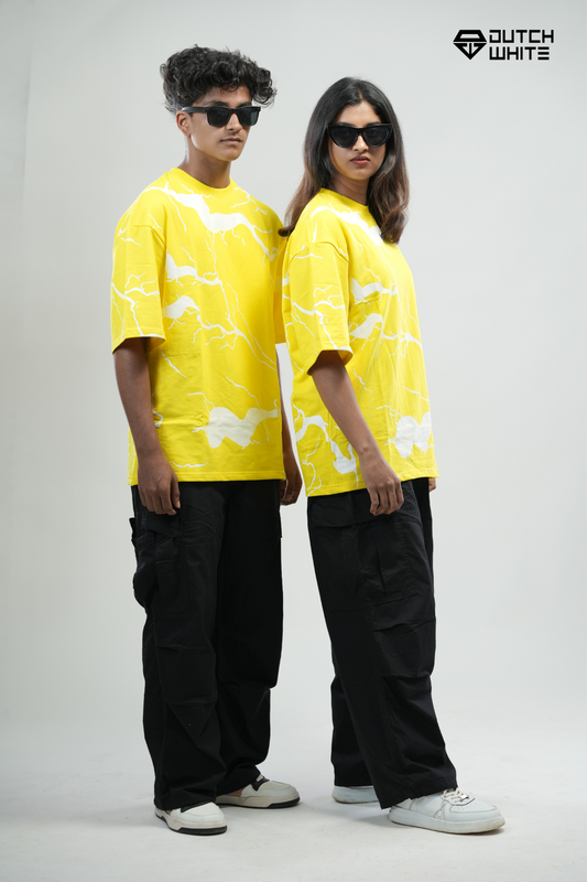 Dutchwhite Lightning Print yellow & white T-Shirt